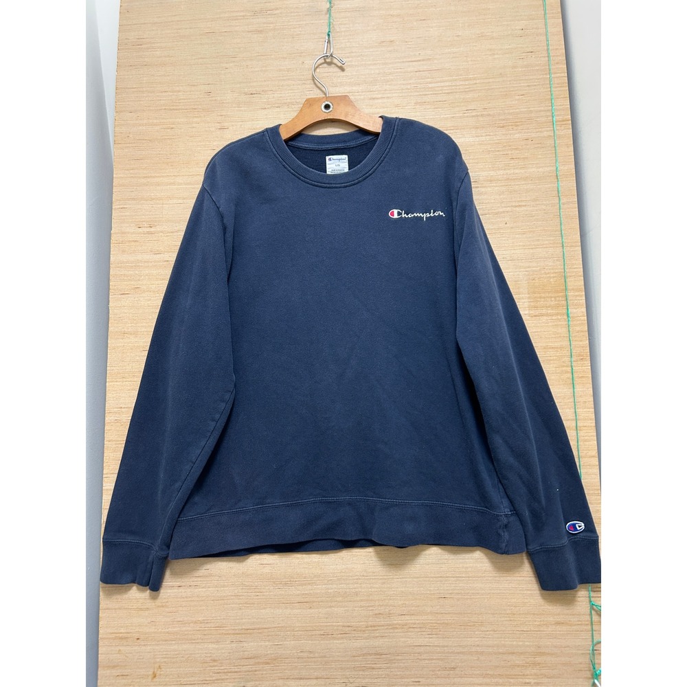 Champion Mens Navy Blue‎ Script Logo Crewneck Sweatshirt Size Large Pullover